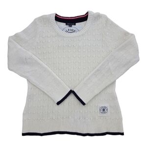 Tommy Hilfiger Vintage Women's Cable Knit Sweater, Ivory/blue, Size XL